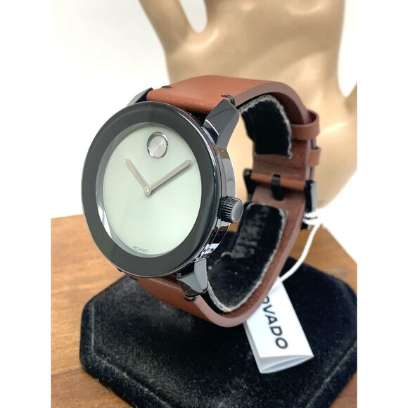 Movado Men's Watch 3600442 Bold Swiss Quartz Gray Dial 42mm Brown Leather Strap - Picture 2 of 14